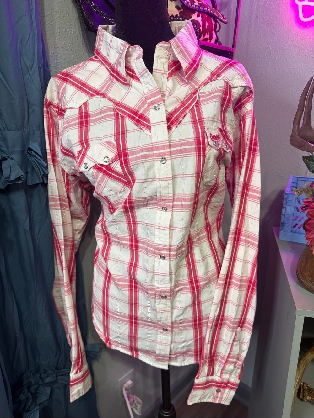 Outback Trading Co 1X Princess Parrot Pink Plaid Western Pearl Snap Shirt